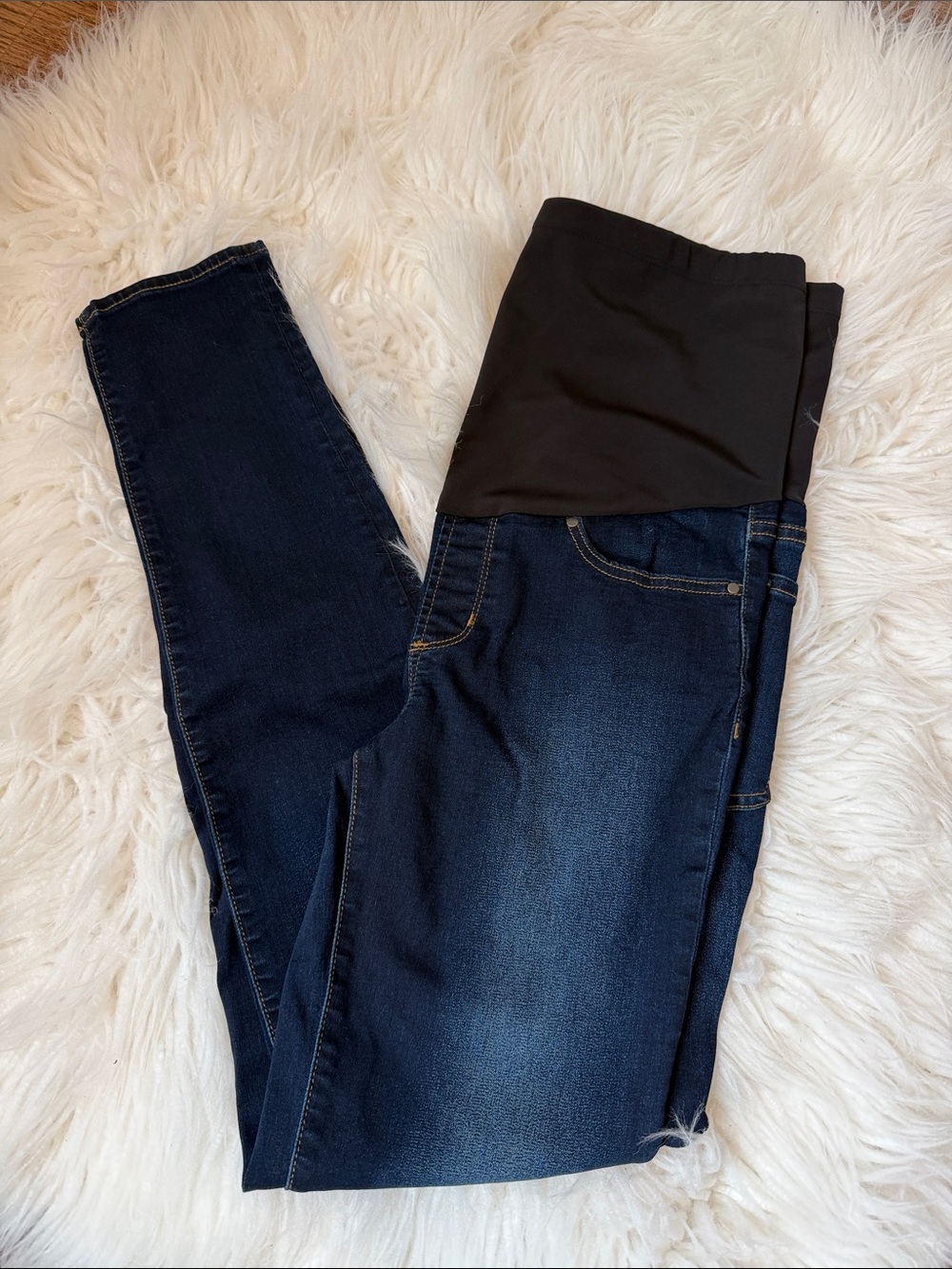 Dark Blue Skinny Maternity Jeans with Black Support Panel